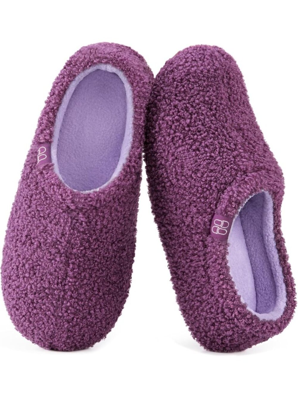 Women's Lilac Purple Fuzzy Curly Fur Memory Foam Fleece Lining Loafer Slippers